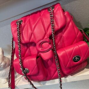 Coach hot pink leather Quilted Women's adjustable chain strap backpack